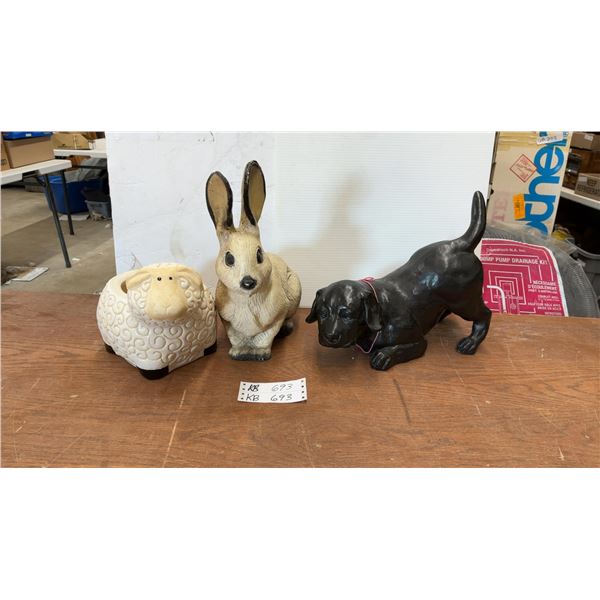 Austin Prod. Inc. 1985 Black Lab Statue, Rabbit Statue, & Sheep Statue