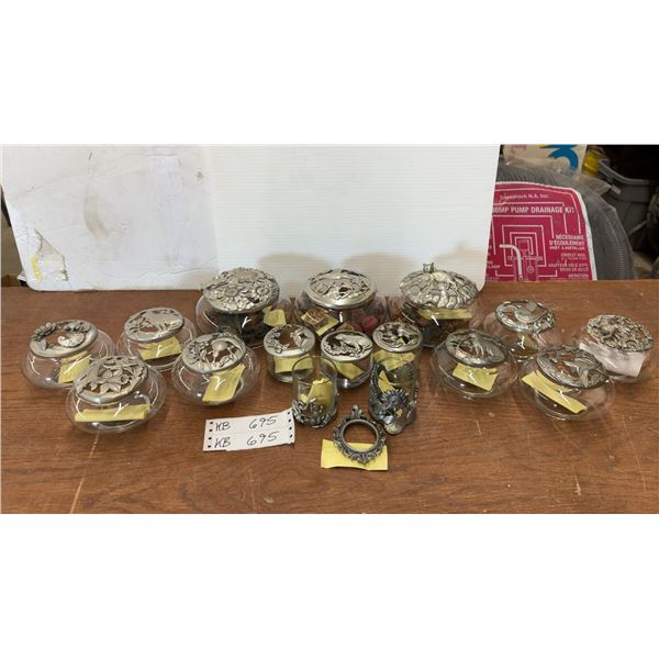 Pewter & Glass Potpourri Jars, Votive Holders, & Frame, Made in Italy