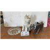 Image 1 : Marble Bull Sculpture, Stacked Stone Cat Sculpture, & Glass Ashtray