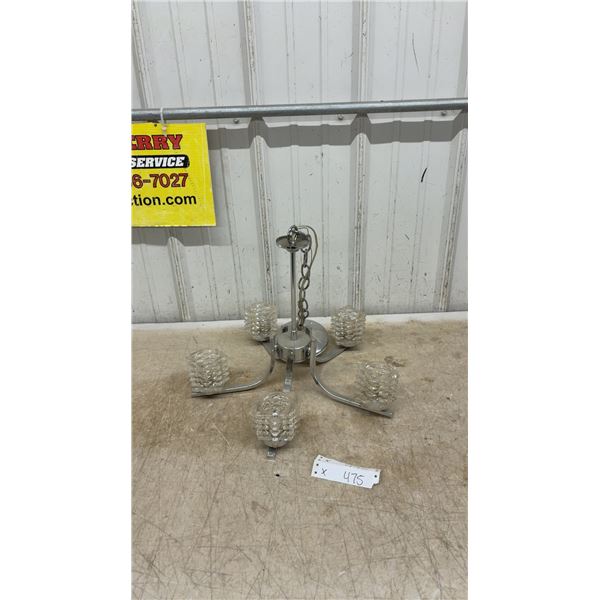 Vintage Five-Light Chrome Chandelier with Textured Clear Glass Shades