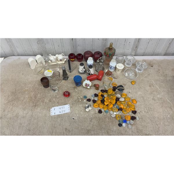 Salt and Pepper Shakers, Glass Decanter, Crystal Dishes, Decorative Glass Stones and More
