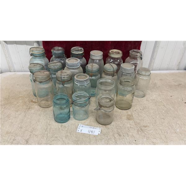 Assortment of Vintage Glass Canning Jars Including Perfect Seal, Crown, Wide Mouth Mason and More