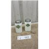 Image 1 : Vintage Milk Glass Salt and Pepper Shakers with Green Labels and Metal Lids