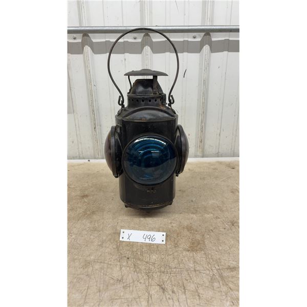 Antique CPR Railroad Switch Lamp with Red and Blue Lenses