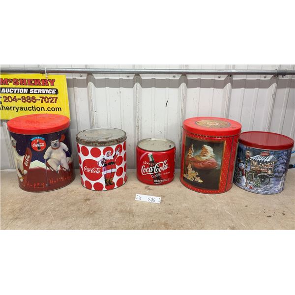 Lot of 5 Coca-Cola Holiday Collectible Tins, Polar Bears, Santa Claus, Soda Can and Winter Scene