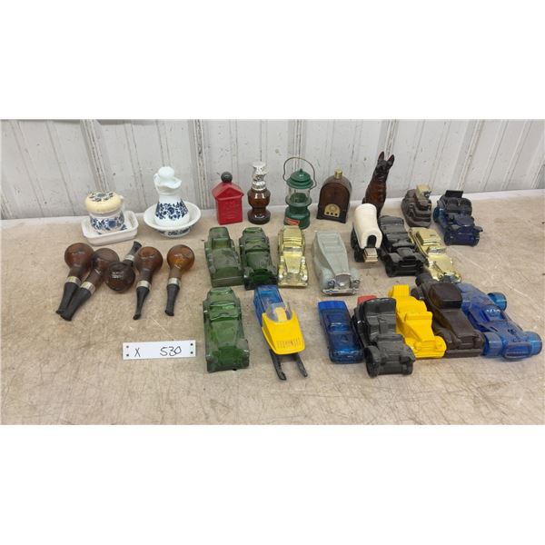 Large Collection of Vintage Avon Figural Glass Cologne Bottles, Cars, Pipes, Lantern, Dog and More