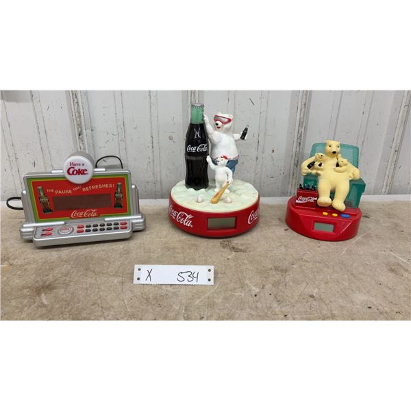 Lot of 3 Coca-Cola Digital Alarm Clocks