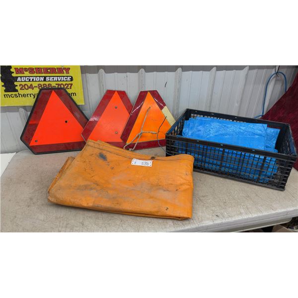 Three Slow-Moving Vehicle Warning Signs, and 2 Tarps