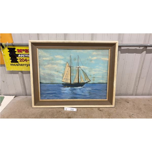Framed Painting by M. G. O'Brien Depicting Schooner Sailing on the Ocean- 28.5 x 22.5"
