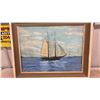 Image 2 : Framed Painting by M. G. O'Brien Depicting Schooner Sailing on the Ocean- 28.5 x 22.5"