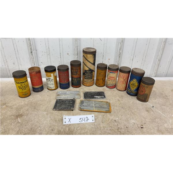 Vintage Rubber Repair Kit Tins Including Dunlop, Goodyear, Atlas, and More with GM and MM Plates