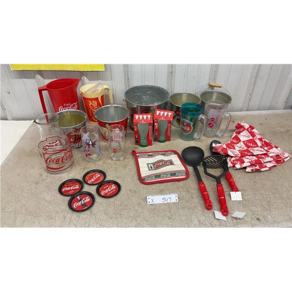 Coca-Cola Collectibles Including Pitchers, Ice Buckets, Glasses, Coasters, Utensils, Pot Holder