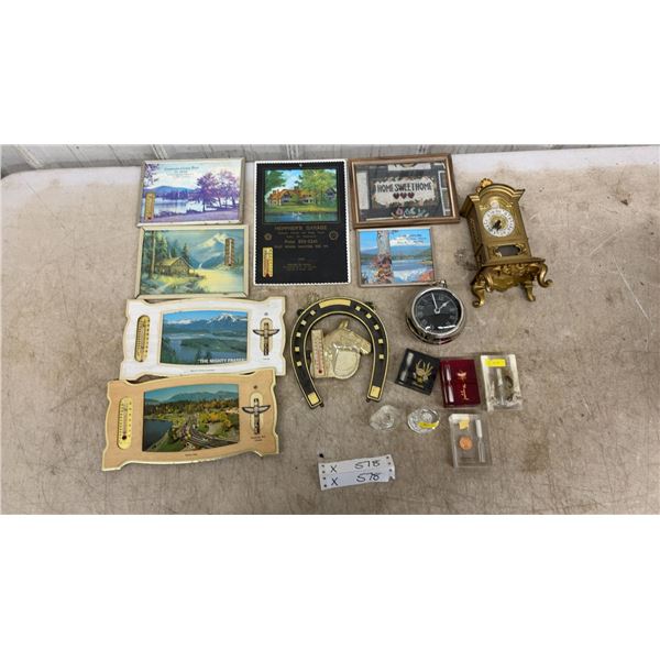 Vintage Advertising Wall Thermometers, Clocks, Home Sweet Home Needlepoint and More
