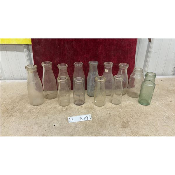 Collection of 13 Antique Glass Bottles Including Horlick's Malted Milk and Dairy Bottles