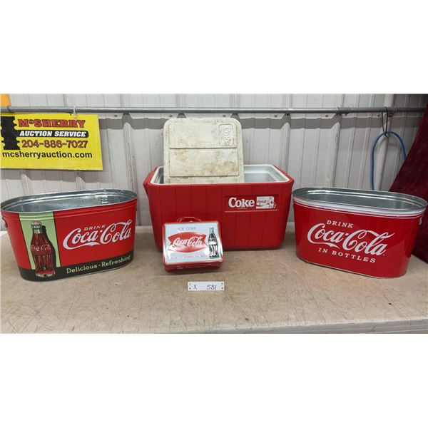 Coca-Cola Cooler, 2 Coca-Cola Tin Tubs and Coca-Cola Lunch Box