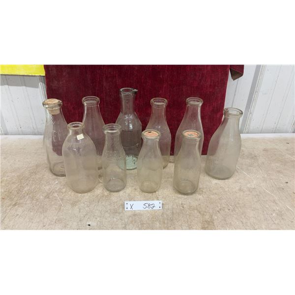 Lot of 10 Vintage Embossed Glass Dairy Milk Bottles Including Peerless Windsor and More