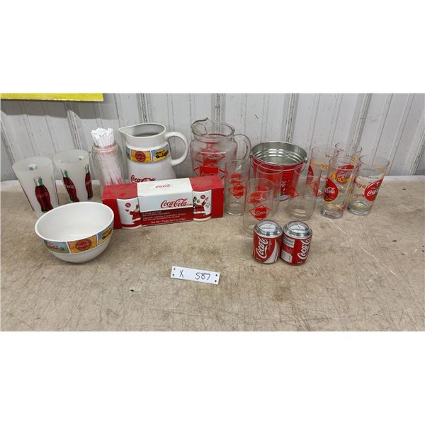 Coca-Cola Collectibles Including Pitchers, Glasses, Salt and Pepper Shakers, Bowl and More