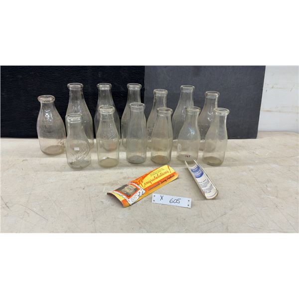 Vintage Clear Glass Milk Bottles Including Sealtest, Quaker, Crescent Creamery and More