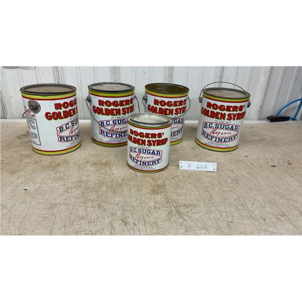 Rogers' Golden Syrup Tins, B.C. Sugar Refinery, Vancouver, Four 10-Pound and One 5-Pound