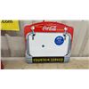 Image 3 : Coca-Cola Collectibles: Button Sign, Fountain Service Memo Board, Mirror, and 1989 Wall Clock