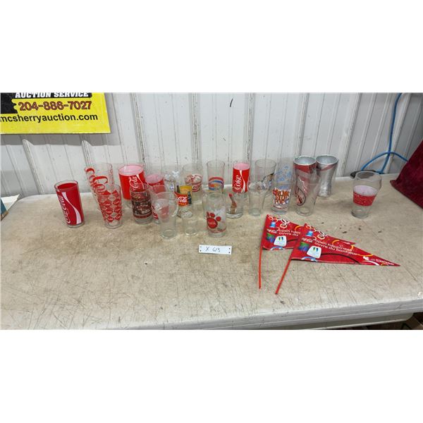 Coca-Cola Collectible Glass Assortment, Aluminum Cups, "Open Happiness" Promotional Flags and More