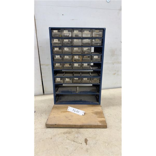 Blue Metal Multi-Drawer Small Parts Organizer Cabinet With Hardware Contents, 18 x 12 x 5 1/2"