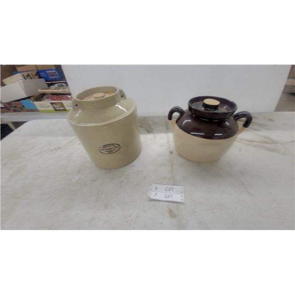 Medalta Potteries Ltd. Stoneware Crock and Two-Tone Bean Pot with Lid
