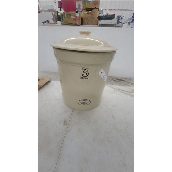 Vintage Medalta Potteries Ltd. 3 Imperial Stoneware Crock with Lid, Medicine Hat, Alberta