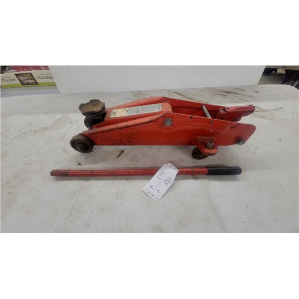 Red Hydraulic Floor Jack with Detached Operating Handle
