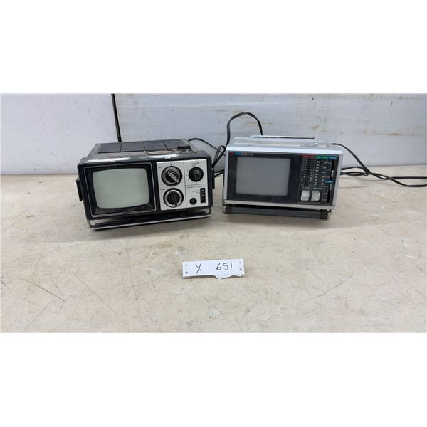 Vintage Sanyo 7TVP1 Solar Portable TV/Radio and Emerson PMC-5A Color TV/AM-FM Radio