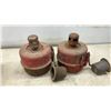 Image 3 : Vintage Red Cast Iron Railroad Fusee Flare Signal Lamps with Chained Caps, Set of 6