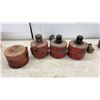 Image 4 : Vintage Red Cast Iron Railroad Fusee Flare Signal Lamps with Chained Caps, Set of 6