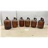Image 1 : Six Vintage Amber Glass Purex / Bleach Gallon Jugs With Handles, Late 1920s to 1940s