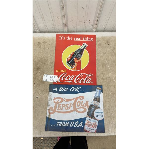 Coca-Cola and Pepsi-Cola Reproduction Metal Signs, Largest 12.5 x 15.75"
