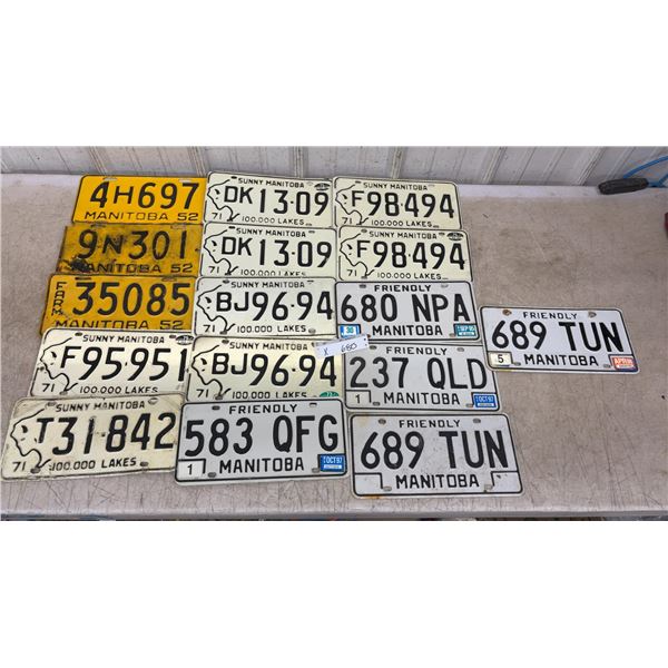 16 Manitoba License Plates: 1952, 1971 and Others