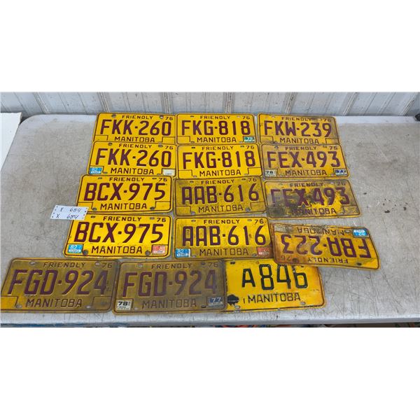 15 Manitoba 1976 License Plates with Matching Pairs