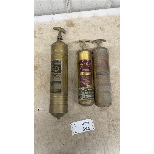 Vintage Brass Hand Pump Fire Extinguishers Lot of 3