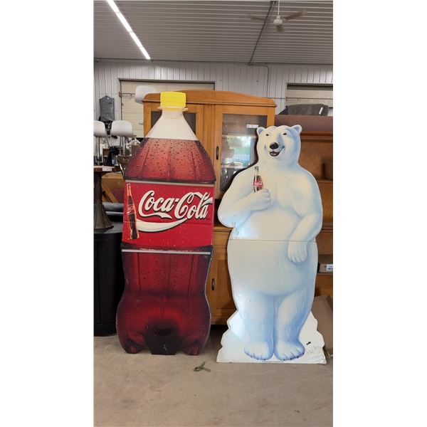 Coca-Cola Advertising Standees, 2-Liter Bottle and Polar Bear Holding Coke Bottle Cutouts