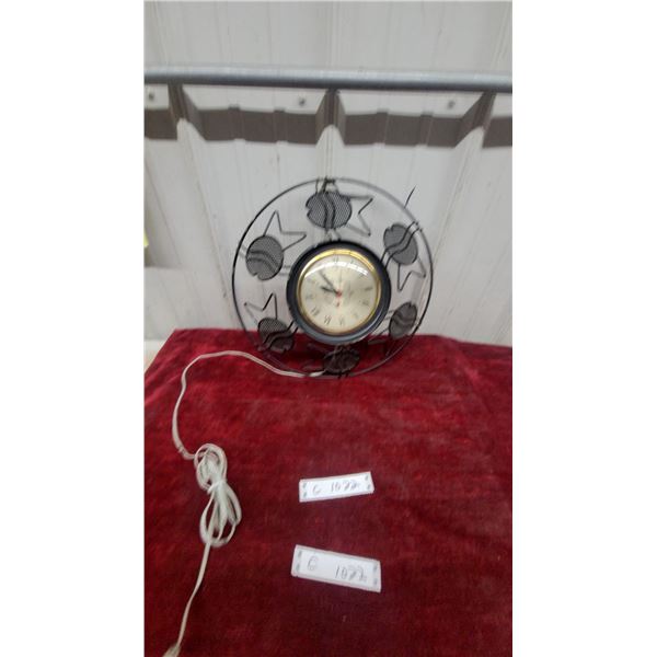 Vintage Sessions Electric Wall Clock, 1950s-60s, Wrought Iron Frame with Fish Decor, Roman Numerals