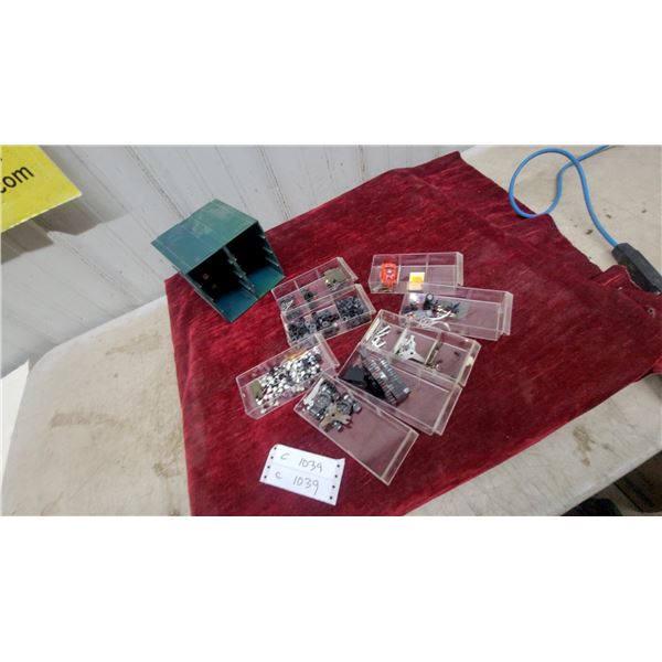 HO Scale Slot Car Parts Lot with Chassis, Motors, Gears, Tires, and Orange Body in Cases