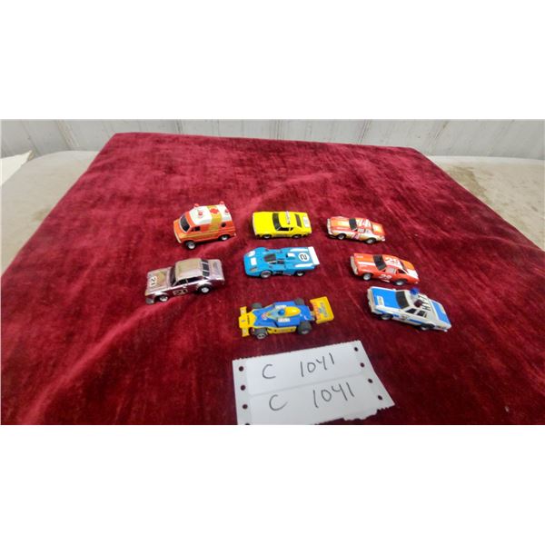 8 X H.O. Slot Toy Cars Including Racing Cars, Police Cars, and Rescue Ambulance
