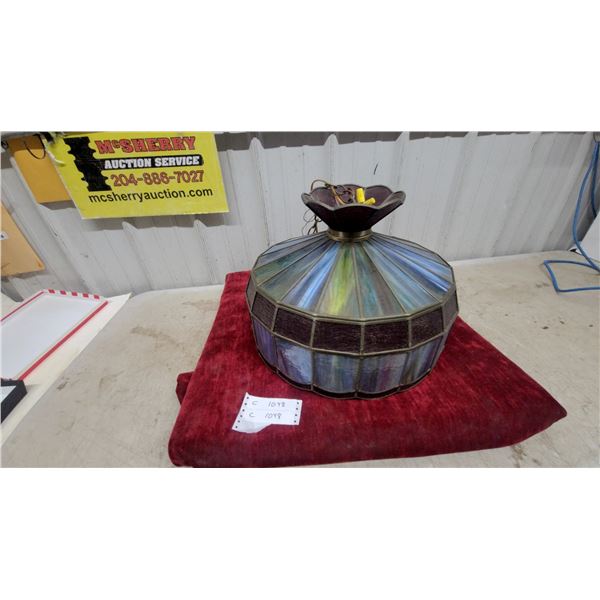 Vintage Tiffany-Style Stained Glass Hexagonal Hanging Pendant Lamp Shade 18" at Base Diameter