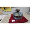 Image 1 : Vintage Tiffany-Style Stained Glass Hexagonal Hanging Pendant Lamp Shade 18" at Base Diameter