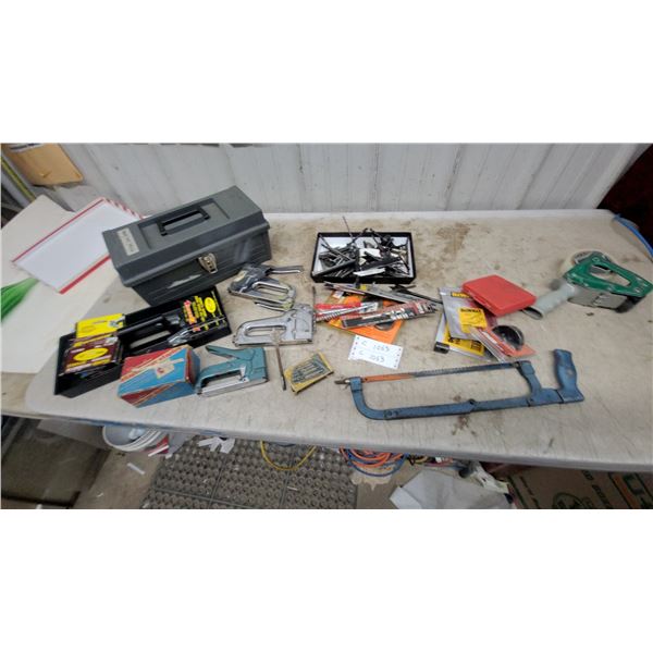 Blue-Framed Hacksaw with Orange Blade, Staplers, Drill Bits, Hole Saws, DeWalt Bits and More