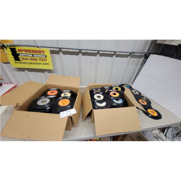 2x Full Boxes of Assorted 7" 45 RPM Vinyl Records Including Bell, Capitol, Columbia and More