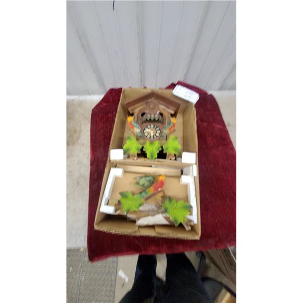 Decorative Cuckoo Clock with Tropical Birds and Leaves in Original Box N.O.S. I Believe