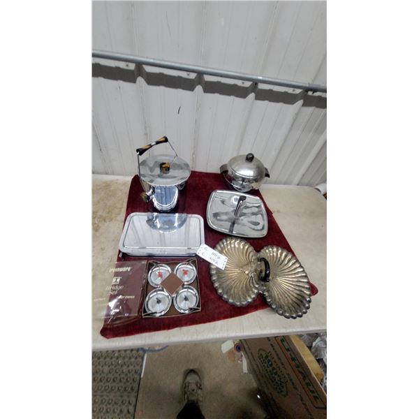 Vintage Chrome-Plated Chafing Dish, Bridge Set, Shell Dish, Covered Server and More