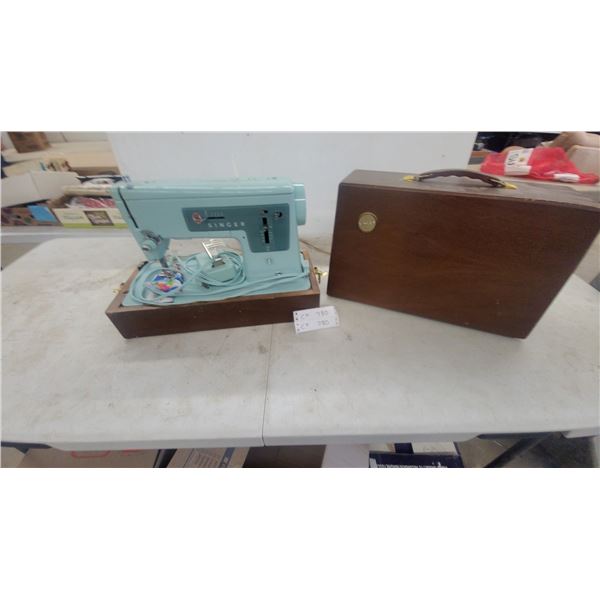 Vintage Singer 328K Style-O-Matic Sewing Machine in Light Blue with Carrying Case, C. 1960
