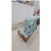 Image 3 : Vintage Singer 328K Style-O-Matic Sewing Machine in Light Blue with Carrying Case, C. 1960
