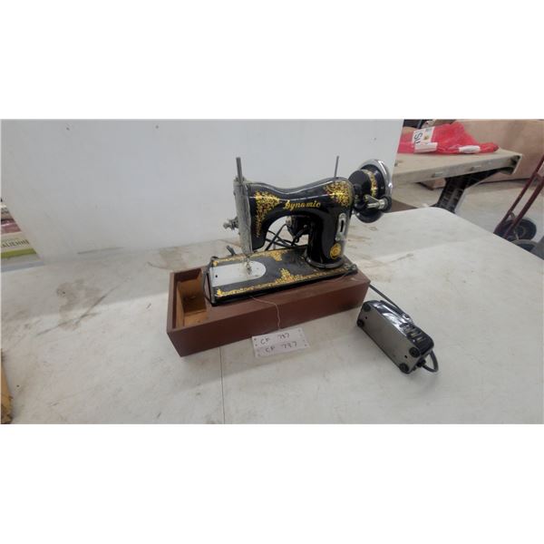 Vintage Dynamic Electric Sewing Machine with Foot Pedal and Wooden Base, Circa 1950s-1960s